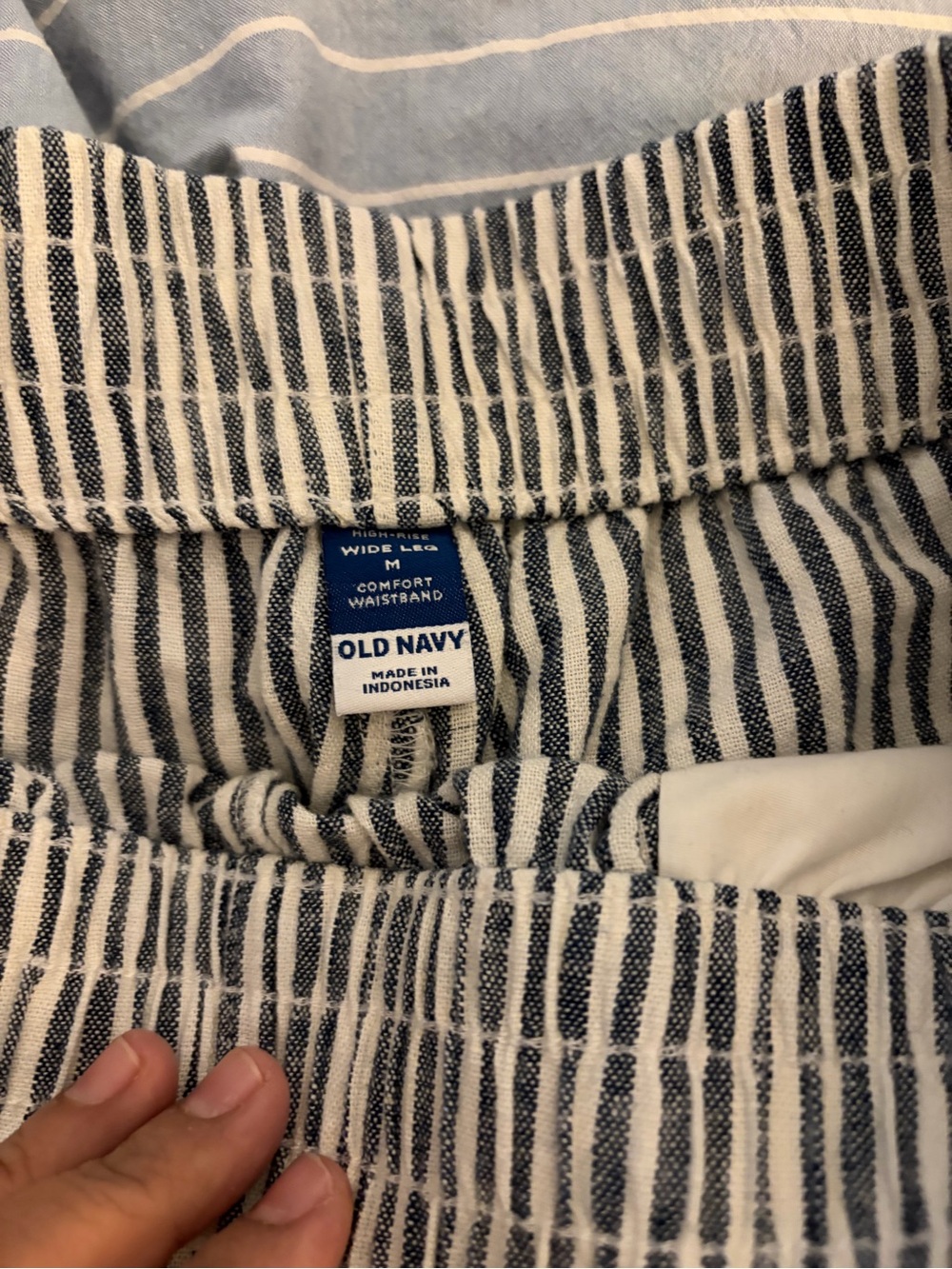 Old Navy Blue & White Striped wide - leg linen pants